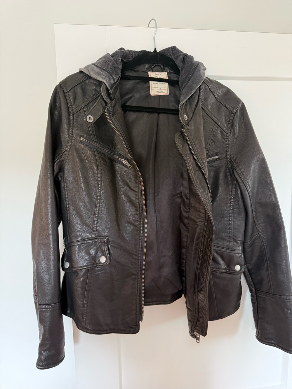Free People Women's black Faux Leather Hooded Jacket with Hood